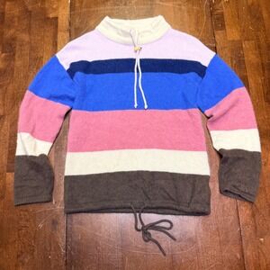 Theory Striped Mock Neck Sweater Womens P Multicolor 100% Cashmere Drawstring